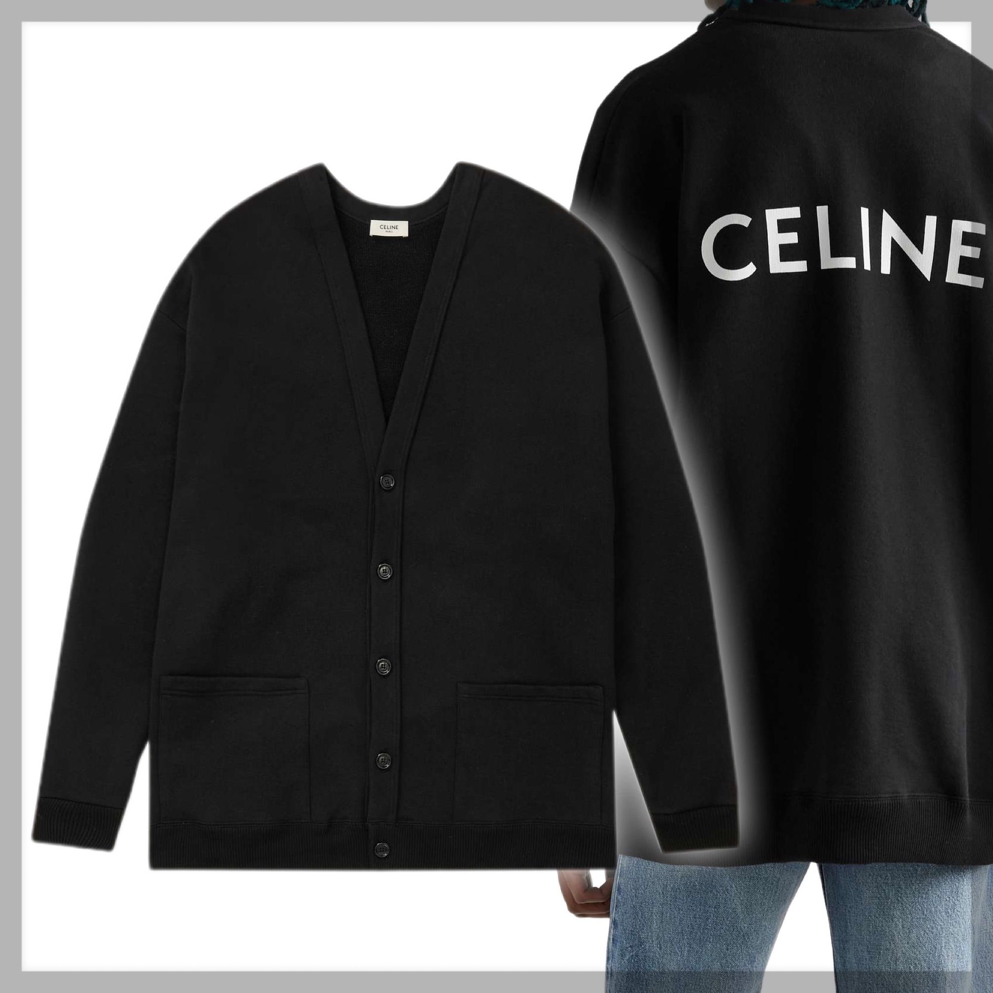 CELINE】オーバーサイズ コットン フリースカーディガン/black (CELINE