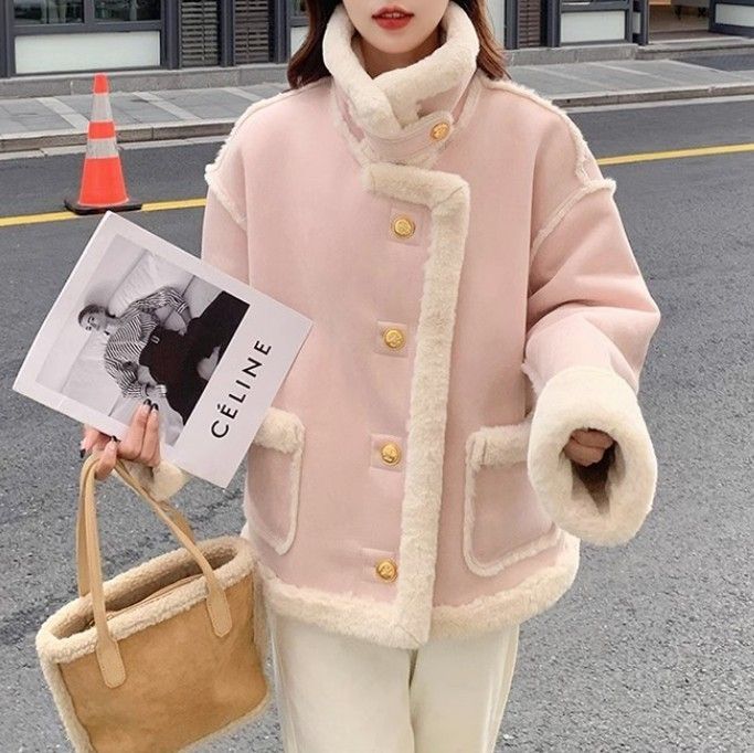 韓国 フェミニン ボア フリース コットン コート 3collar 韓国 フェミニン ボア フリース コットン コート 3collar