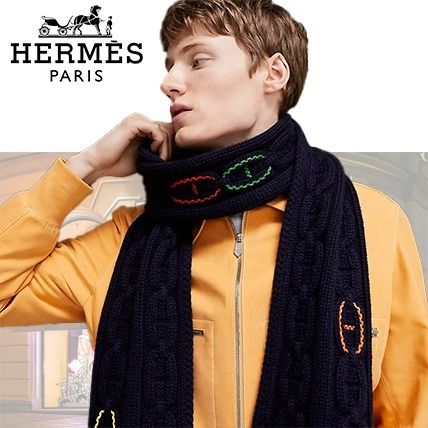 HERMES エルメス Tri-Maillon Details Cuir カシミアマフラー (HERMES