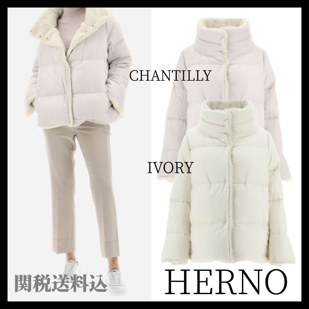 国内発送】HERNO フェイクファーケープ カシミアシルク (HERNO/ダウン