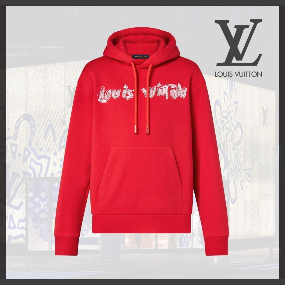秋冬新作】LV☆ストロベリーレッド プリントコットンフーディ (Louis