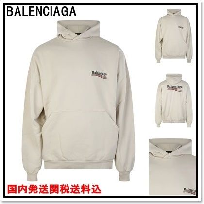 BALENCIAGA ロゴライトベージュコットンポケット長袖パーカー