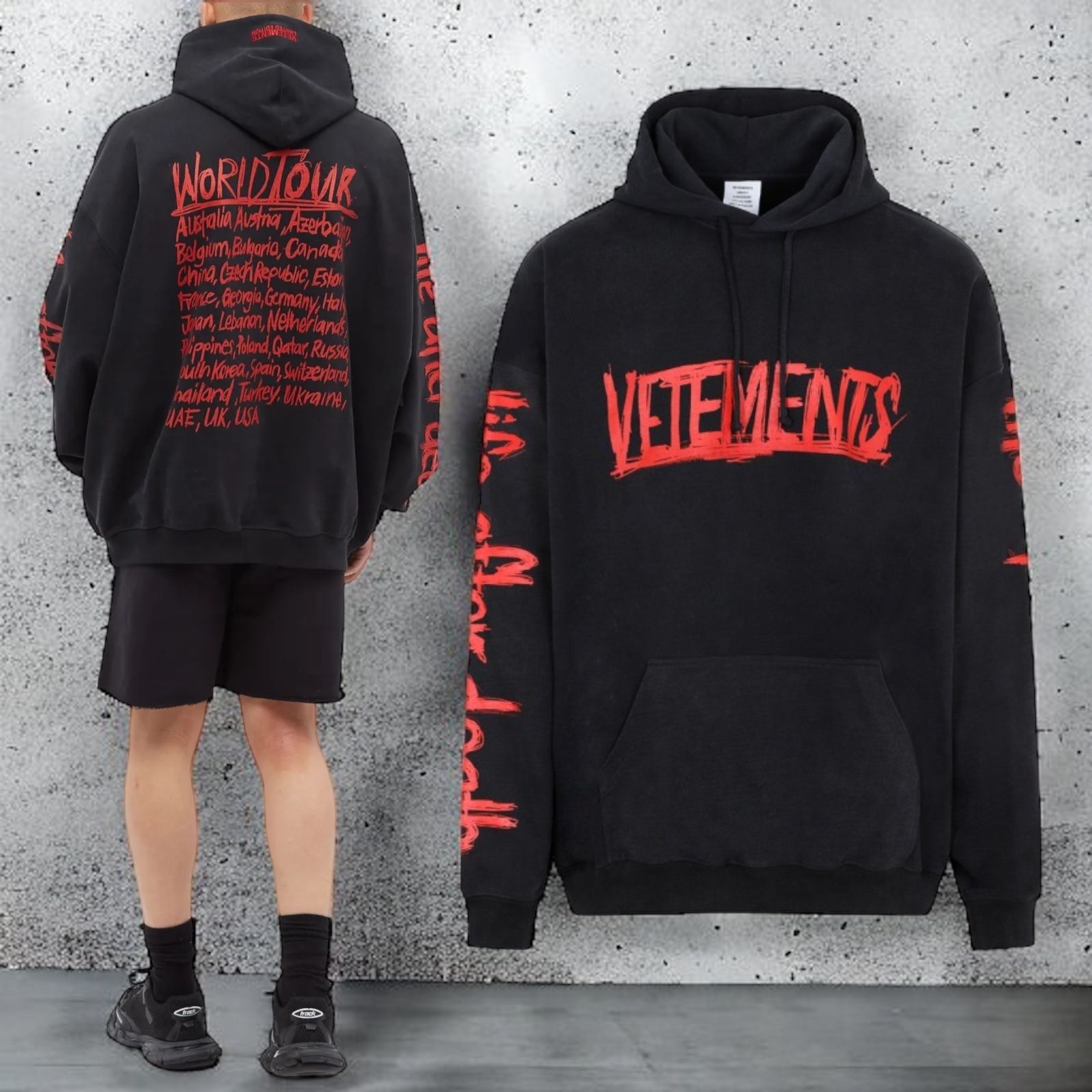 国内発】VETEMENTS ワールドツアー ロゴ パーカー フーディ (VETEMENTS