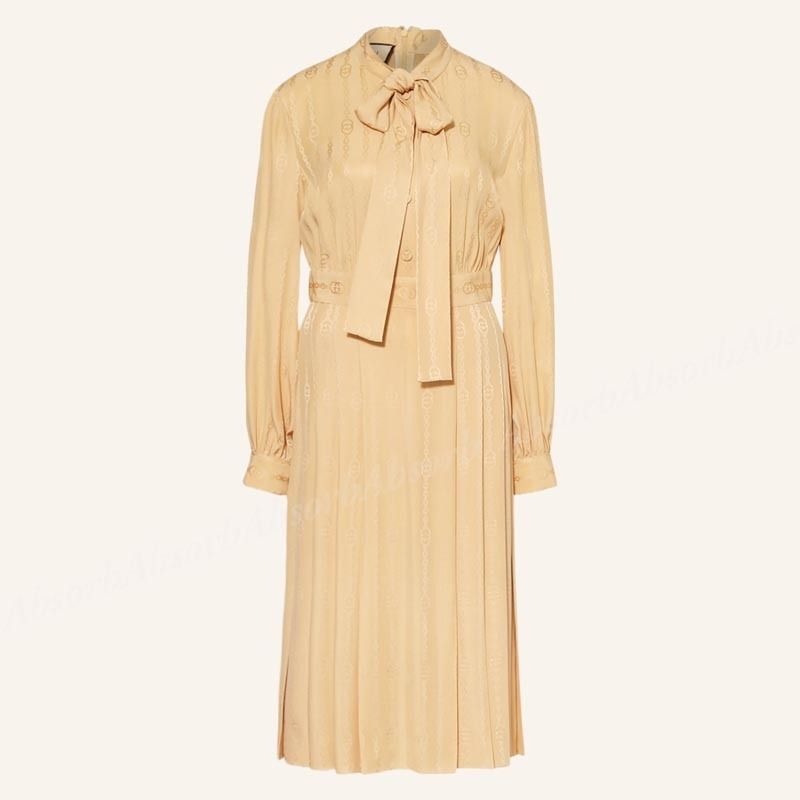 23AW NEW】GUCCI_woman / GG プリーツ シルク ワンピース (GUCCI
