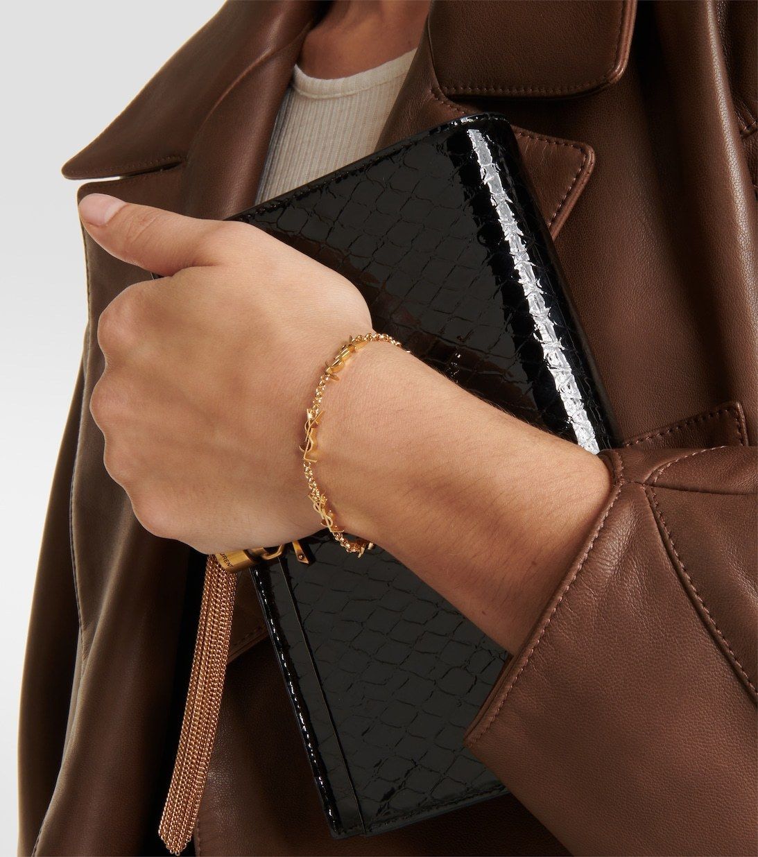SAINT LAURENT Cassandre ロゴ レザー＆メタル ブレスレット CASSANDRE bracelet in python and metal | Saint Laurent | YSL TW