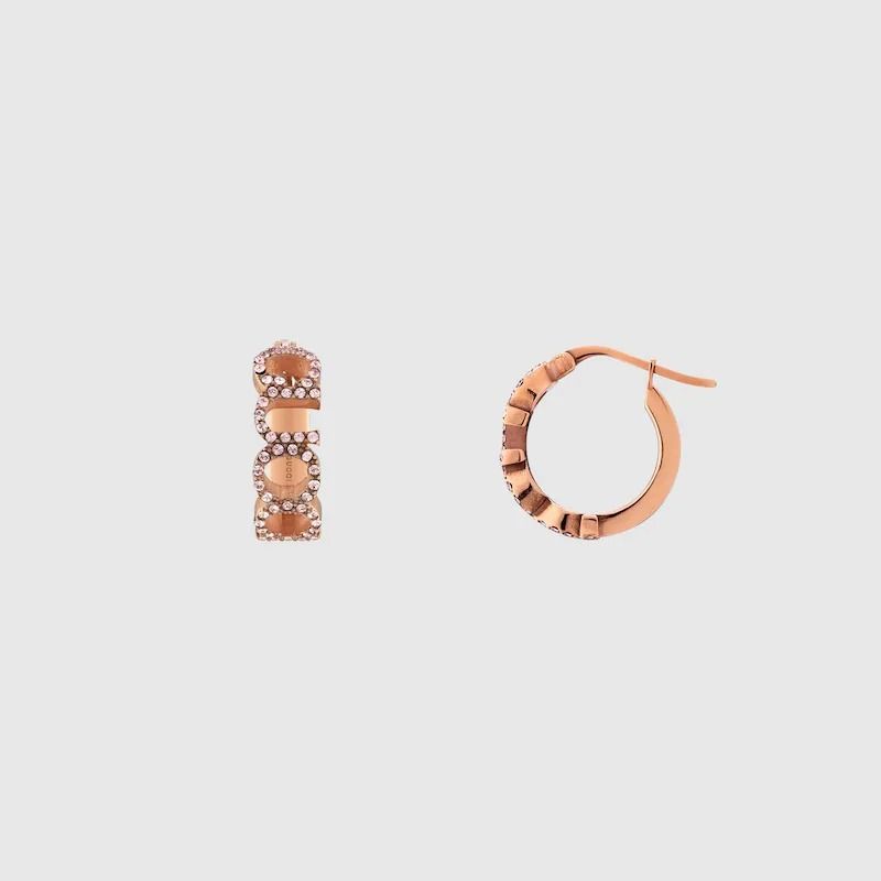 国内発送**GUCCI** ロゴ フープピアス ピンクゴールドトーン
