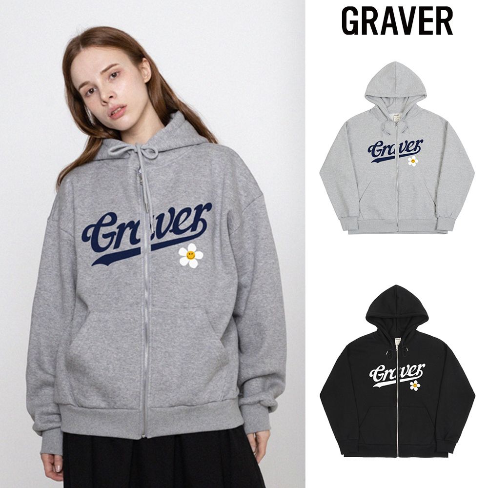 GRAVER】23FW☆ Big Baseball Logo Flower Hood Zip-up (GRAVER
