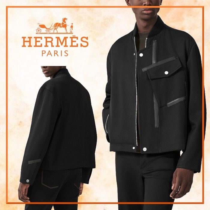 ポケットが印象的 Hermes Tape cuirストレートカットジャケット