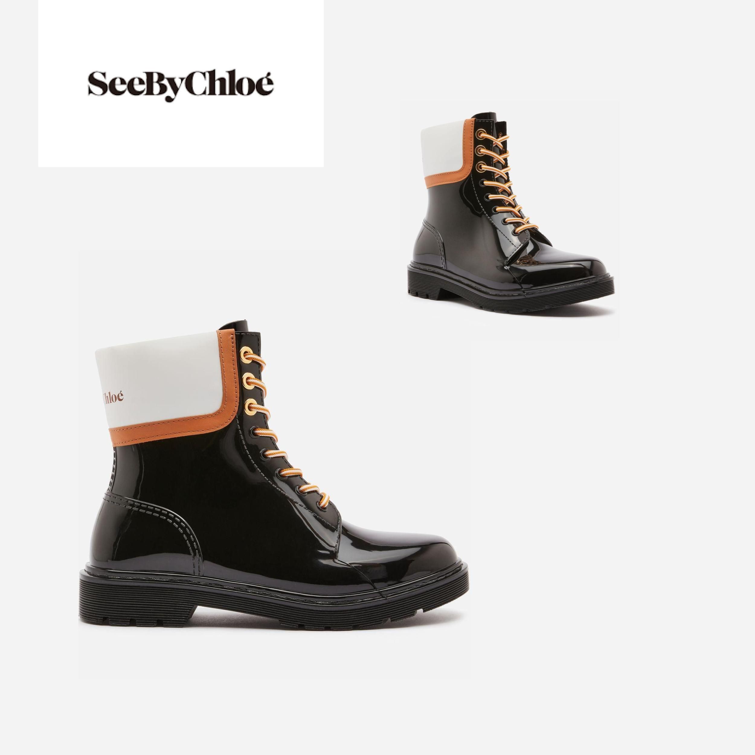 See By Chloe Florrie PVC レインブーツ SEE BY CHLOÉ Florrie leather-trimmed printed PVC rain boots