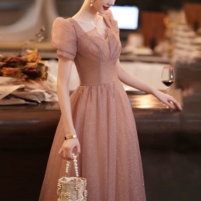 パーティドレス ピンクチュール ワンピース 結婚式 二次会 韓国
