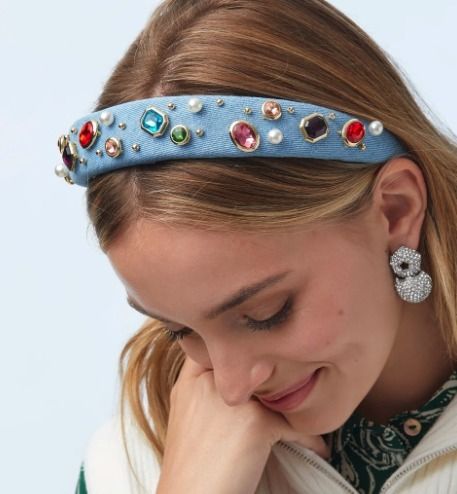 LeleSadoughi ヘアーバンド ヘッドバンド デニム ヘアアクセ LeleSadoughi ヘアーバンド デニム ビジュー カチューシャ (ヘア