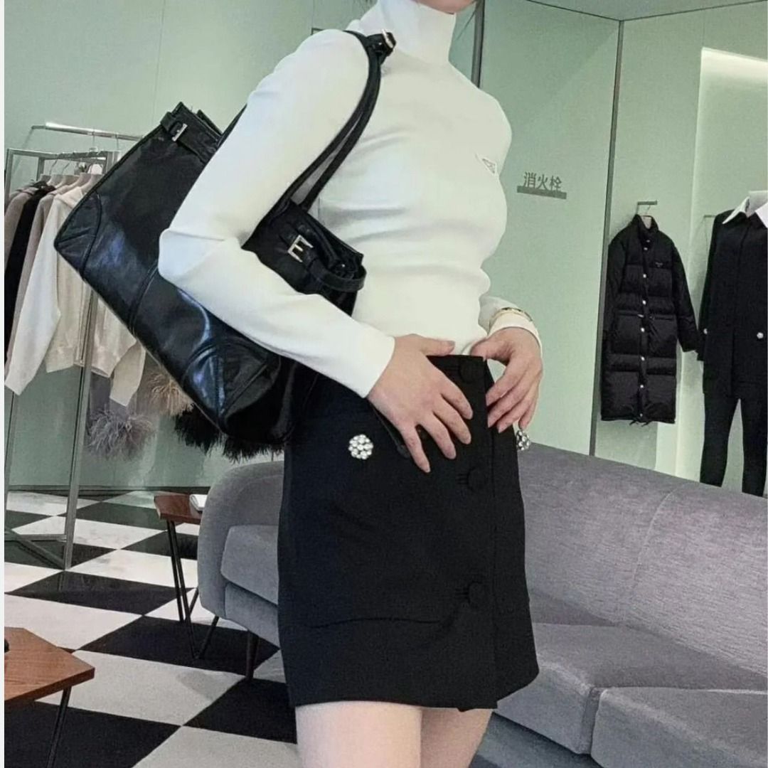 美品□PRADA/プラダ 無地 カシミヤ100％ ロングスリーブ 長袖