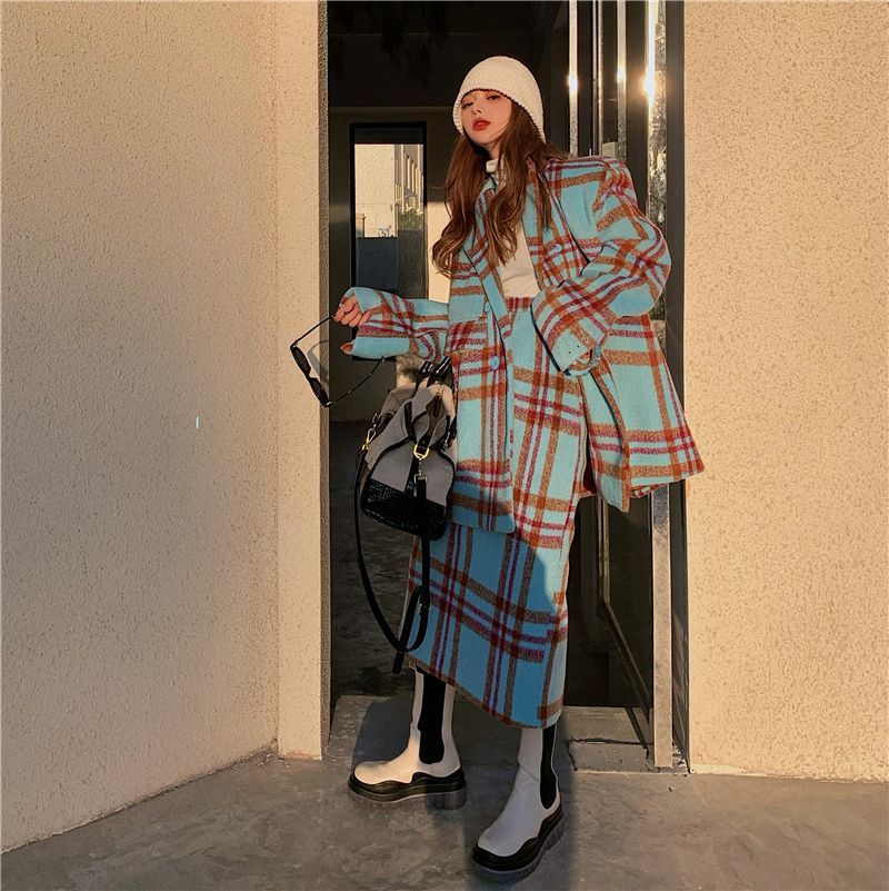 セットアップ ジャケット スカート ミモレ丈 レトロ チェック チェック柄 セットアップ ジャケット スカート ミモレ丈 レトロ