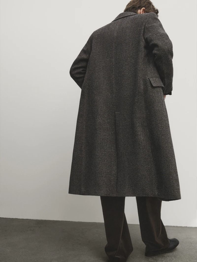 MASSIMO DUTTI]Long Double Brested Wool Blend Coat (Massimo