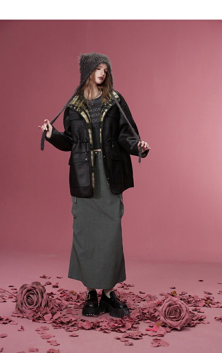 ELFSACK スカート グレイ ブラウン レトロ ミモレ丈 ELFSACK スカート グレイ ブラウン レトロ ミモレ丈 (ELF SACK