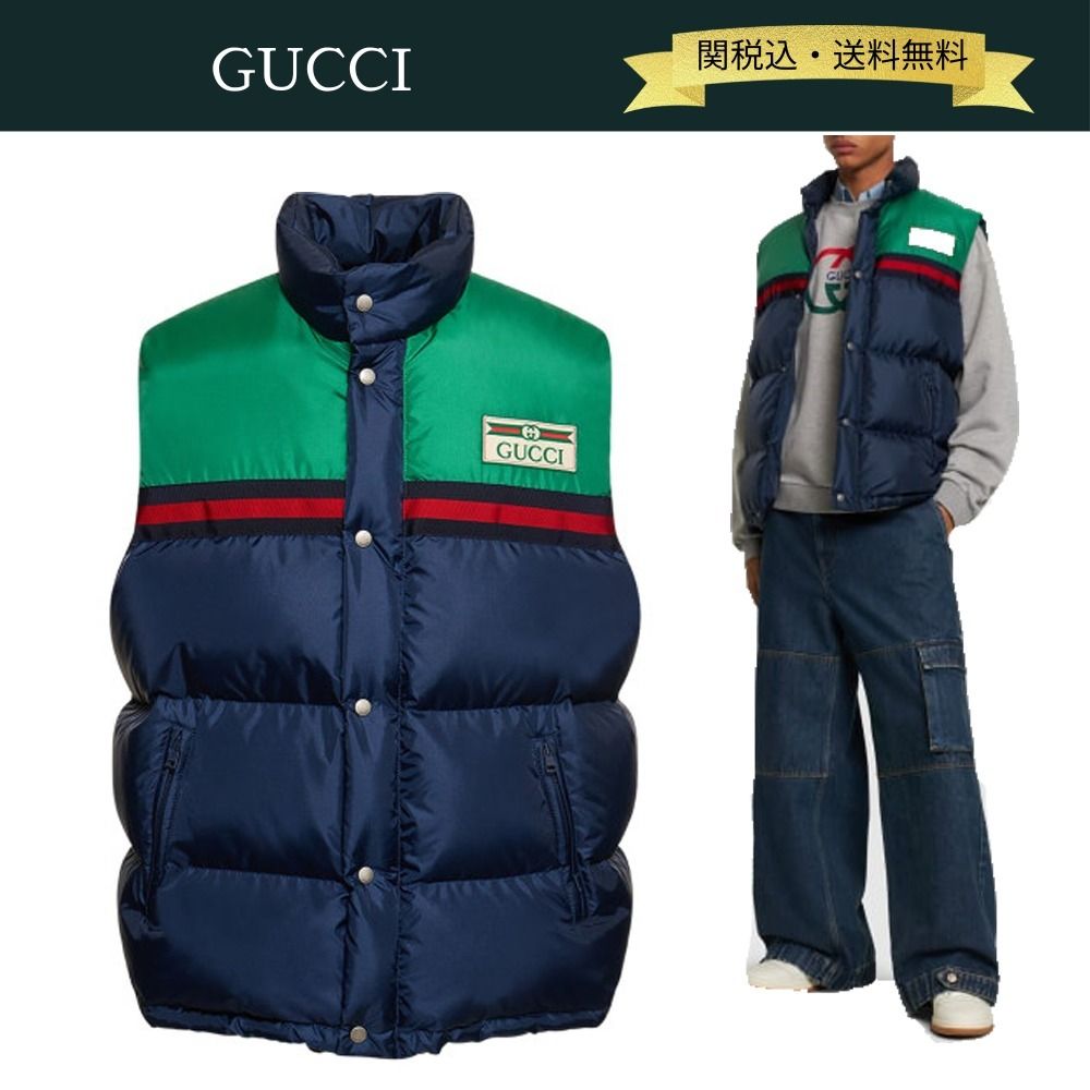 GUCCI ネイビー ダウンキルティングベスト 裏地GGモノグラム