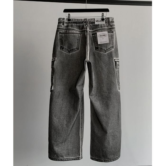 ペインティング超ワイドカーゴデニムパンツ (S~XL) O4413 ペインティング超ワイドカーゴデニムパンツ (S~XL) O4413