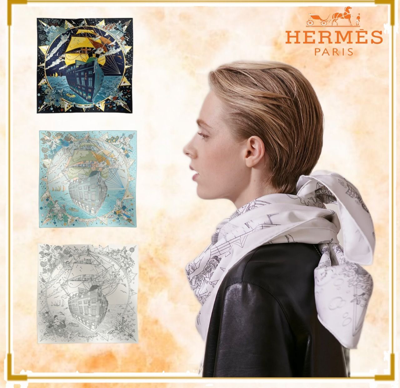 【新作！】大航海に出かける神秘的な柄Hermes Flagshipスカーフ 新作！】大航海に出かける神秘的な柄Hermes Flagshipスカーフ