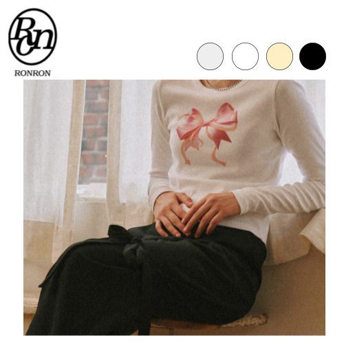 【ロンロン】DOUBLE RIBBON SLIM CROP LONG SLEEVE★大人気★ ロンロン)☆ DOUBLE RIBBON SLIM CROP LONG SLEEVE☆大人気