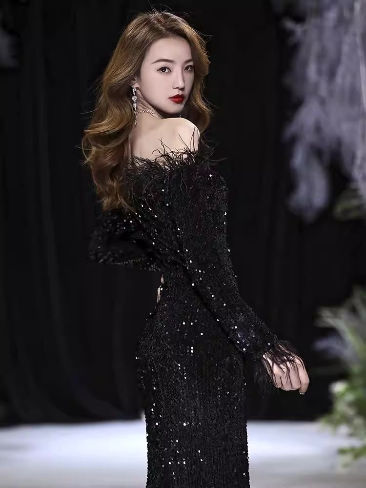 ドレス ロング マーメイド オフショル 長袖 結婚式 韓国