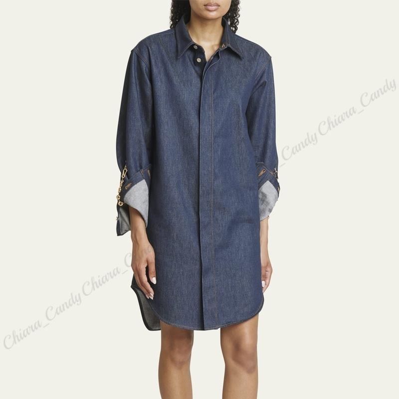 ロエベLOEWEリボン付きデニムシャツ36