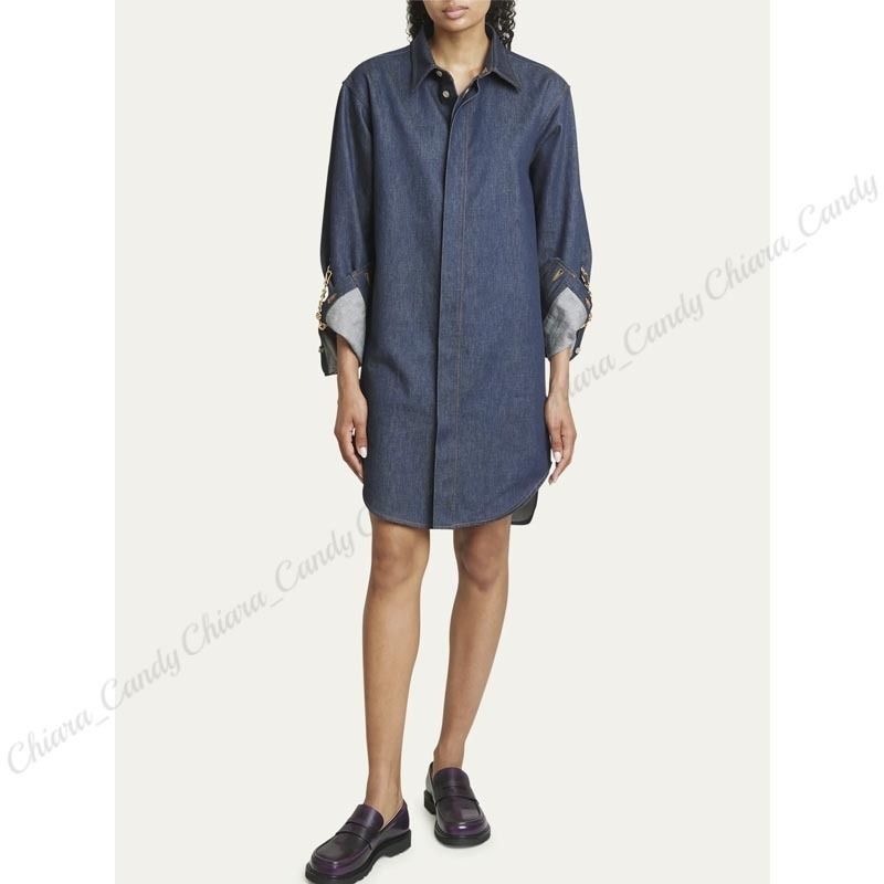 24SS NEW】LOEWE_women / チェーン デニム シャツドレス /Blue