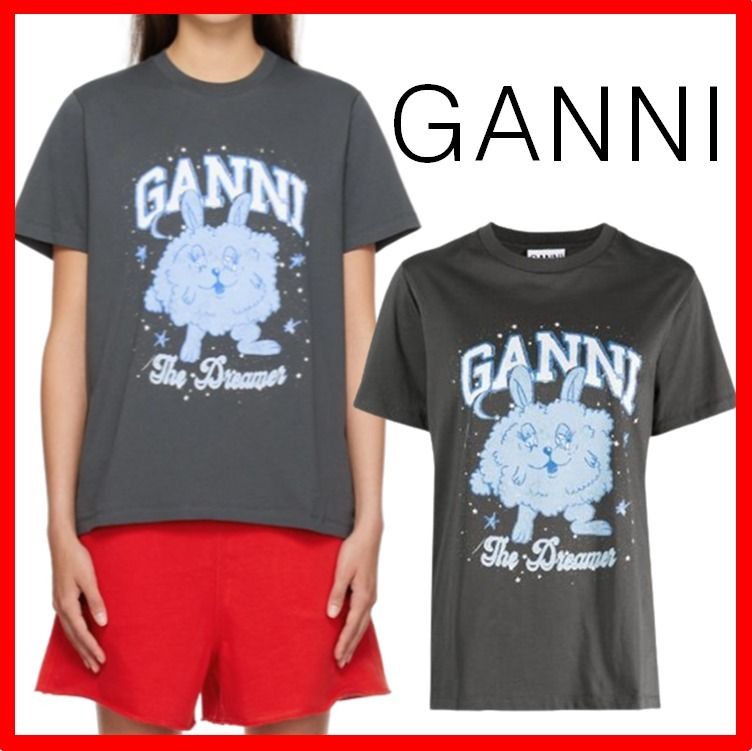 Tシャツ・カットソー Ganni T-Shirt Phantom Grey Washed Heart Cropped T-shirt | GANNI US