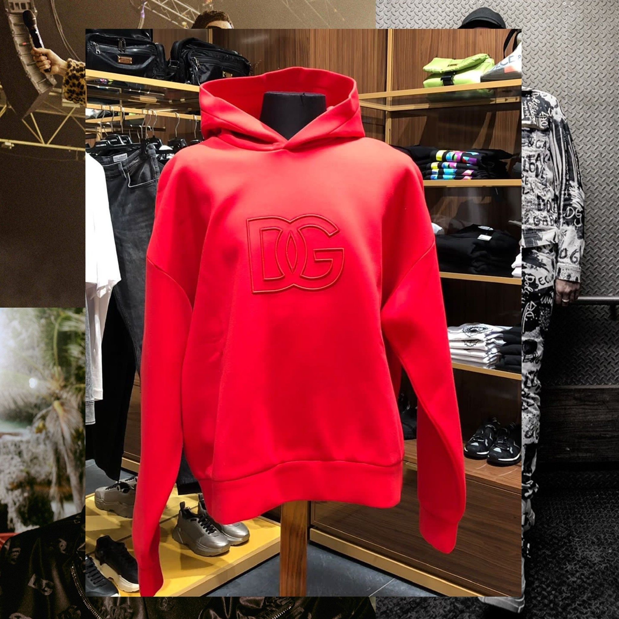 関税込 ドルチェ&ガッバーナ フーディ DGロゴ 綿&ナイロン 関税込 ドルチェ&ガッバーナ フーディー DGロゴ刺繍 パッチ 赤