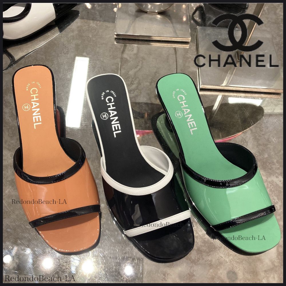 CHANEL シャネル サンダル ハイヒール ミュール 太ヒール バイカラー