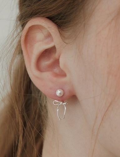 【TATIANA】Pearl and Ribbon Tie EarJacket Earrings ピアス TATIANA【送料込】 Pearl & Ribbon Tie Ear Jacket Earring