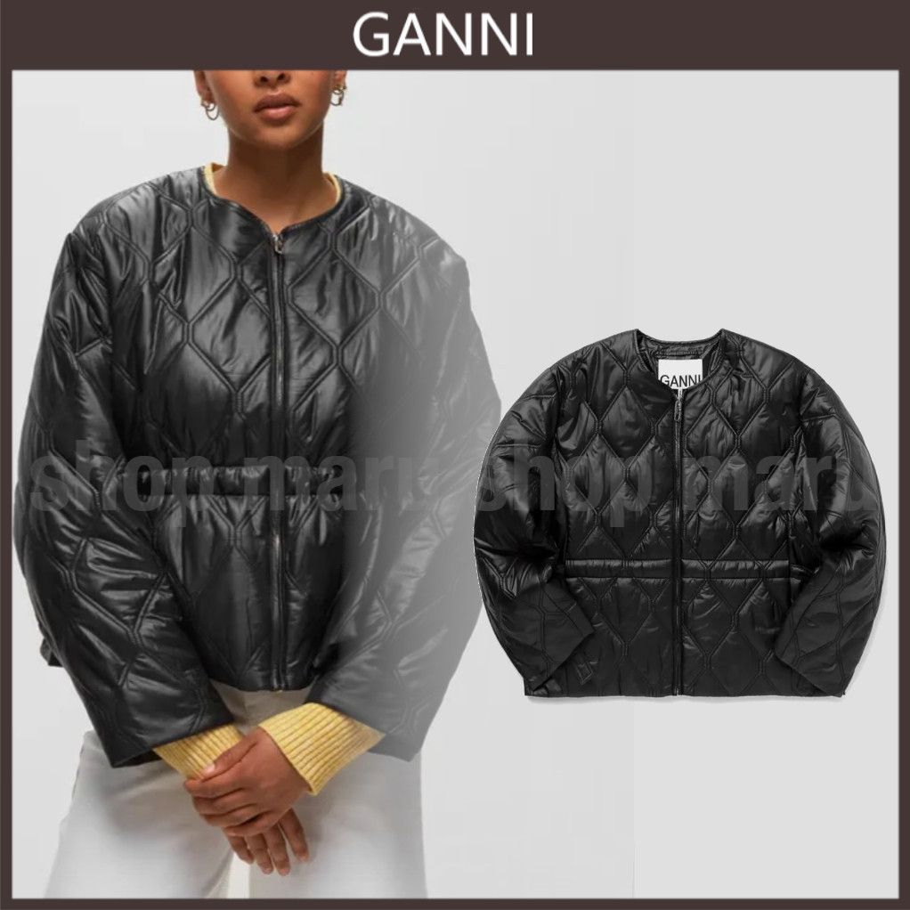 【国内送関税込】GANNI ☆ シャイニー キルティング ジャケット Ganni◇ノーカラー シャイニー キルティング ジャケット (Ganni
