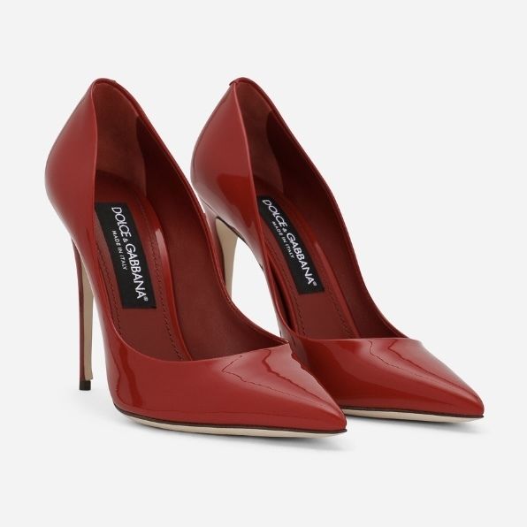 【美品】✨ドルチェ&ガッバーナ パンプス レッド 赤 エナメル パテントレザー Dolce & Gabbana エナメル ヒールパンプス 黒赤 レザー DG ロゴ