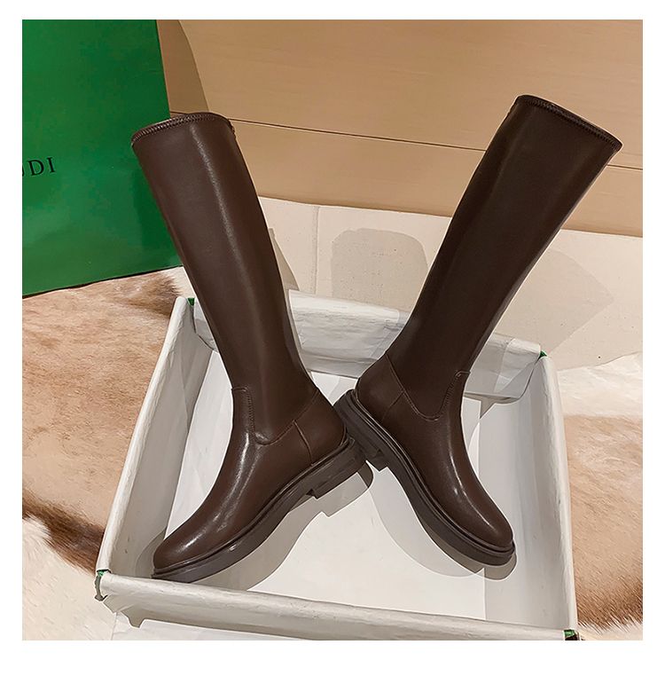ロングブーツ フラット チャック 厚底 シンプル カジュアル 韓国 ロングブーツ フラット チャック 厚底 シンプル カジュアル 韓国