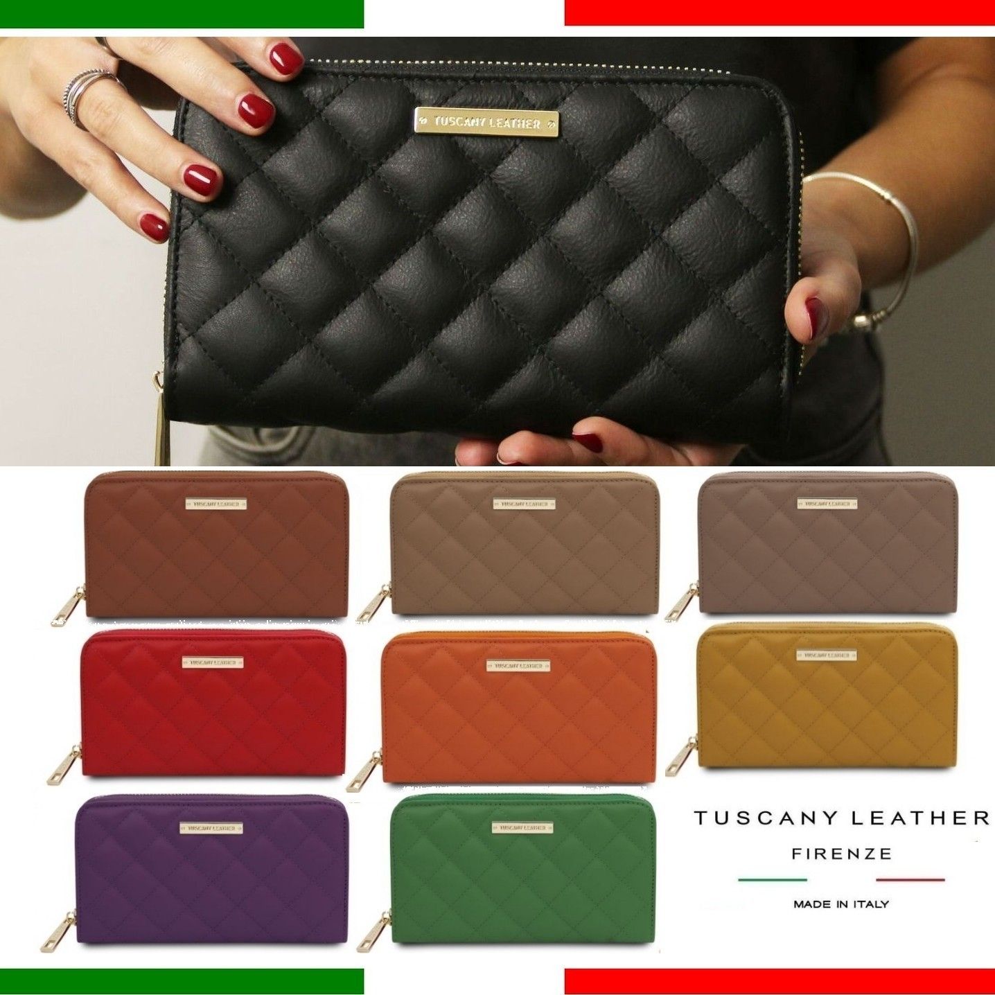 【レビューで送料無料】 イタリア発☆牛革のキルティング ジップ長財布 TUSCANY LEATHER 小物