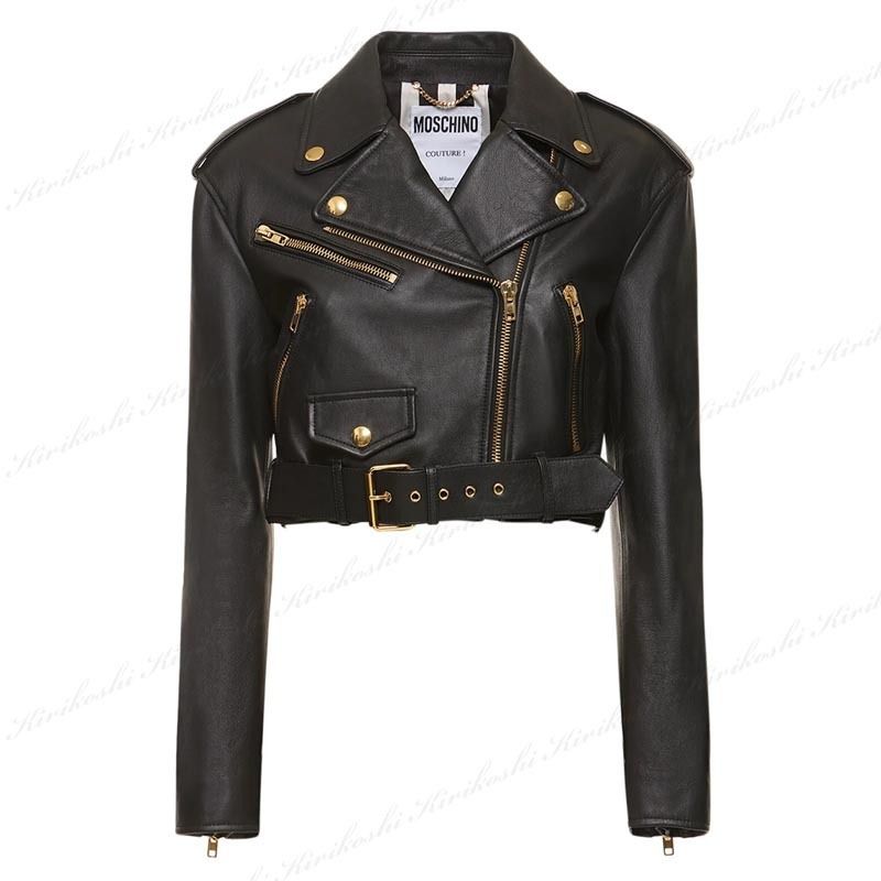 【関税込み】Moschino ブラック Heart Buttons レザージャケット Black Gold Heart Buttons Jacket by Moschino on Sale