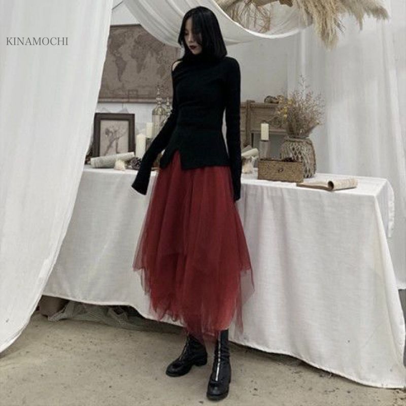 チュール スカート ロング アシンメトリー ランダム シフォン スカート アシンメトリー ロング ランダム チュール シフォン