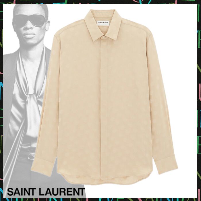 Saint Laurent《イヴカラーシャツ》ドット クリーム DHL 直営店