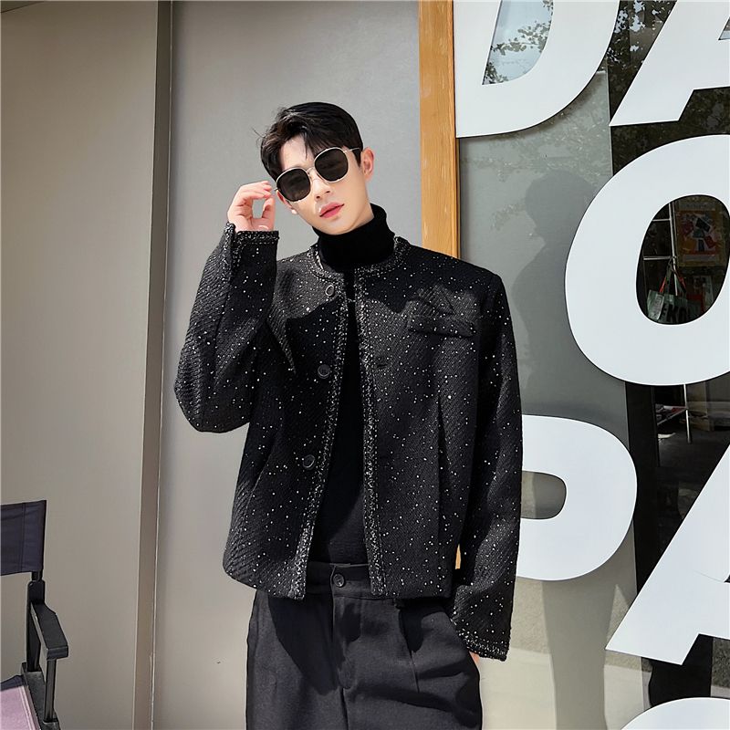 ルーズ ジャケット ノーカラー モード きれいめ 韓国系 ノーカラー ジャケット グリッター ルーズ モード きれいめ 韓国