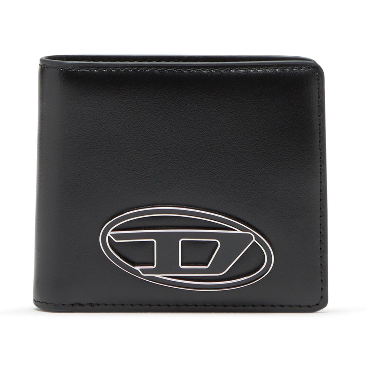 DIESEL】オーバルDロゴ レザー 二つ折り財布 Black すぐ届く
