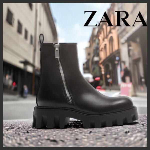 ZARA】人気! ジッパー チャンキーソール ブーツ モノクローブ (ZARA