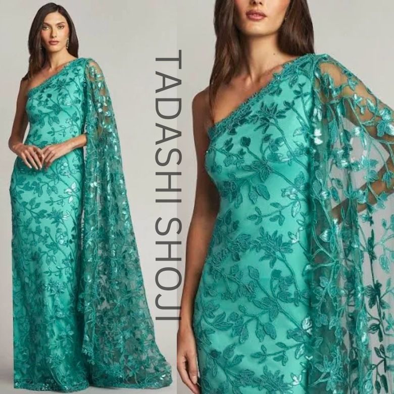 素晴らしい TADASHI SHOJI ロングドレス演奏会 ケープ緑ワンショルダー スーツ・フォーマル・ドレス