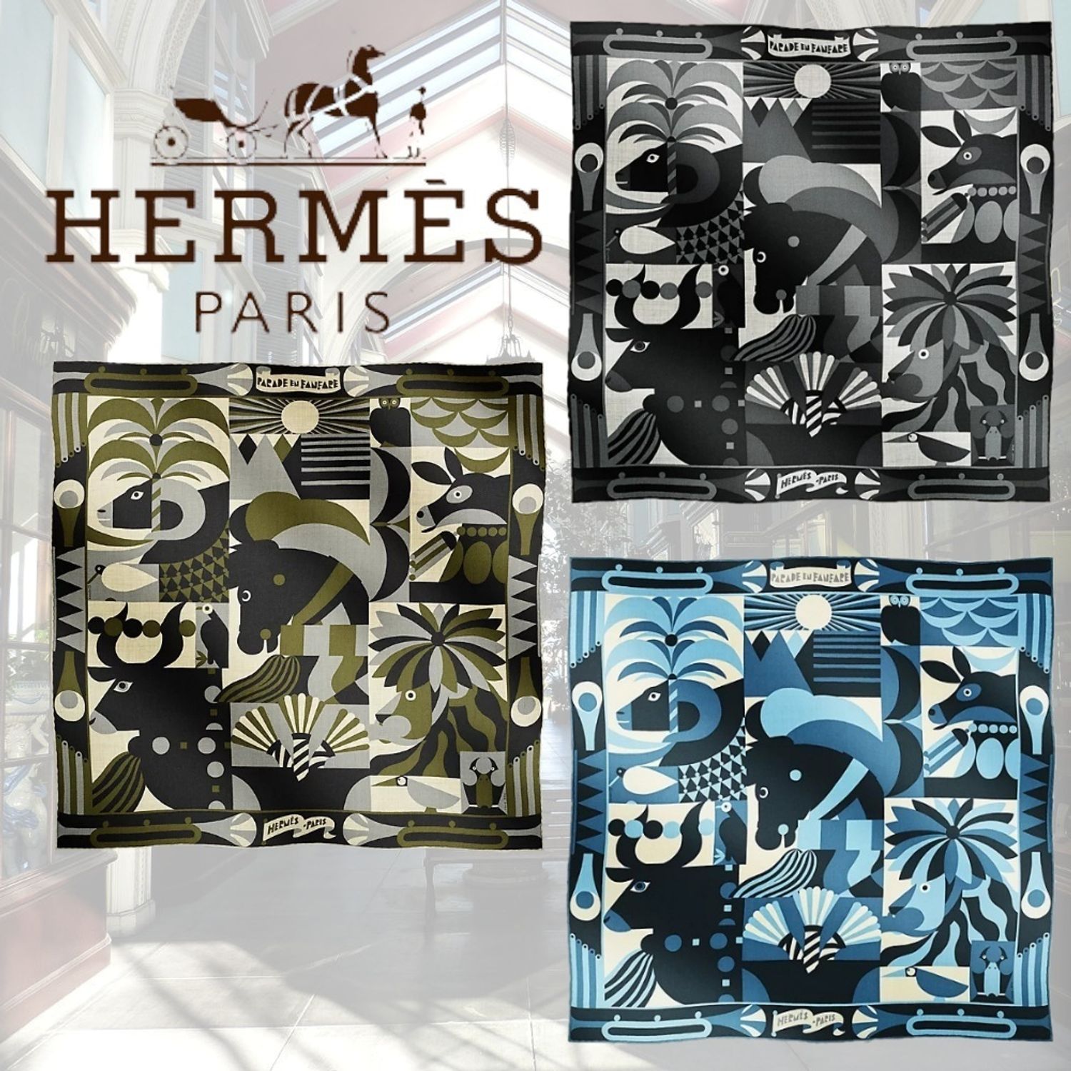 合わせやすい 残り僅か☆Hermes スカーフ 65 Parade en Fanfare 