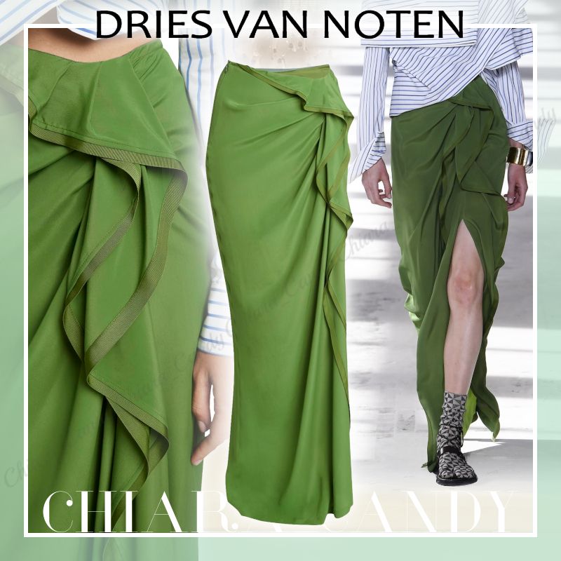 DRIES VAN NOTEN*お目が高い*カーキ スレイシー ミディスカート org.jpg