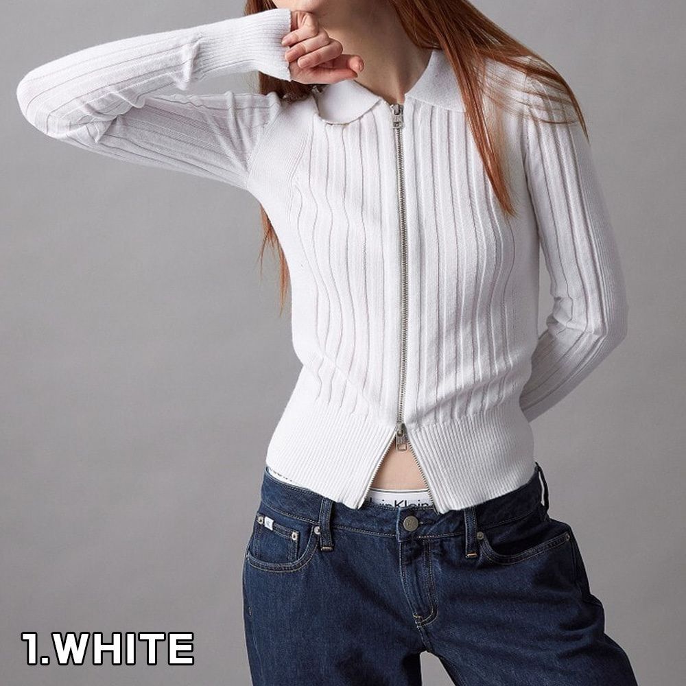 CALVIN KLEIN】ポロネックジップアップカーディガン◇送料無料