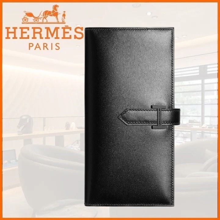 ☆金具もオールブラック☆HERMES 長財布 べアン (HERMES/長財布
