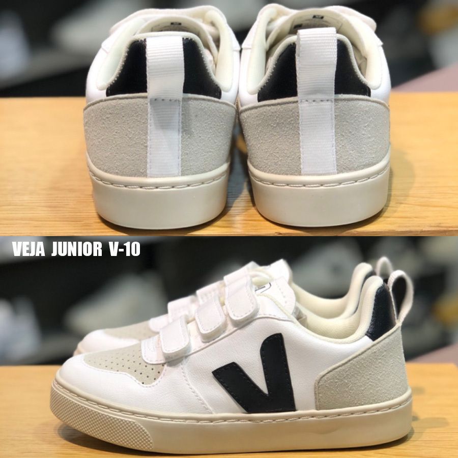 贅沢品 VEJA☆JUNIOR V-10☆ベルクロ☆キッズスニーカー☆WHITE BLACK 靴
