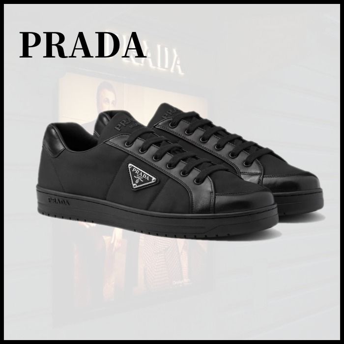 セール★PRADA★2EE395 PRADA Nappa-Leather/Nylon Downtown Sneakers - 2EE395 - Black