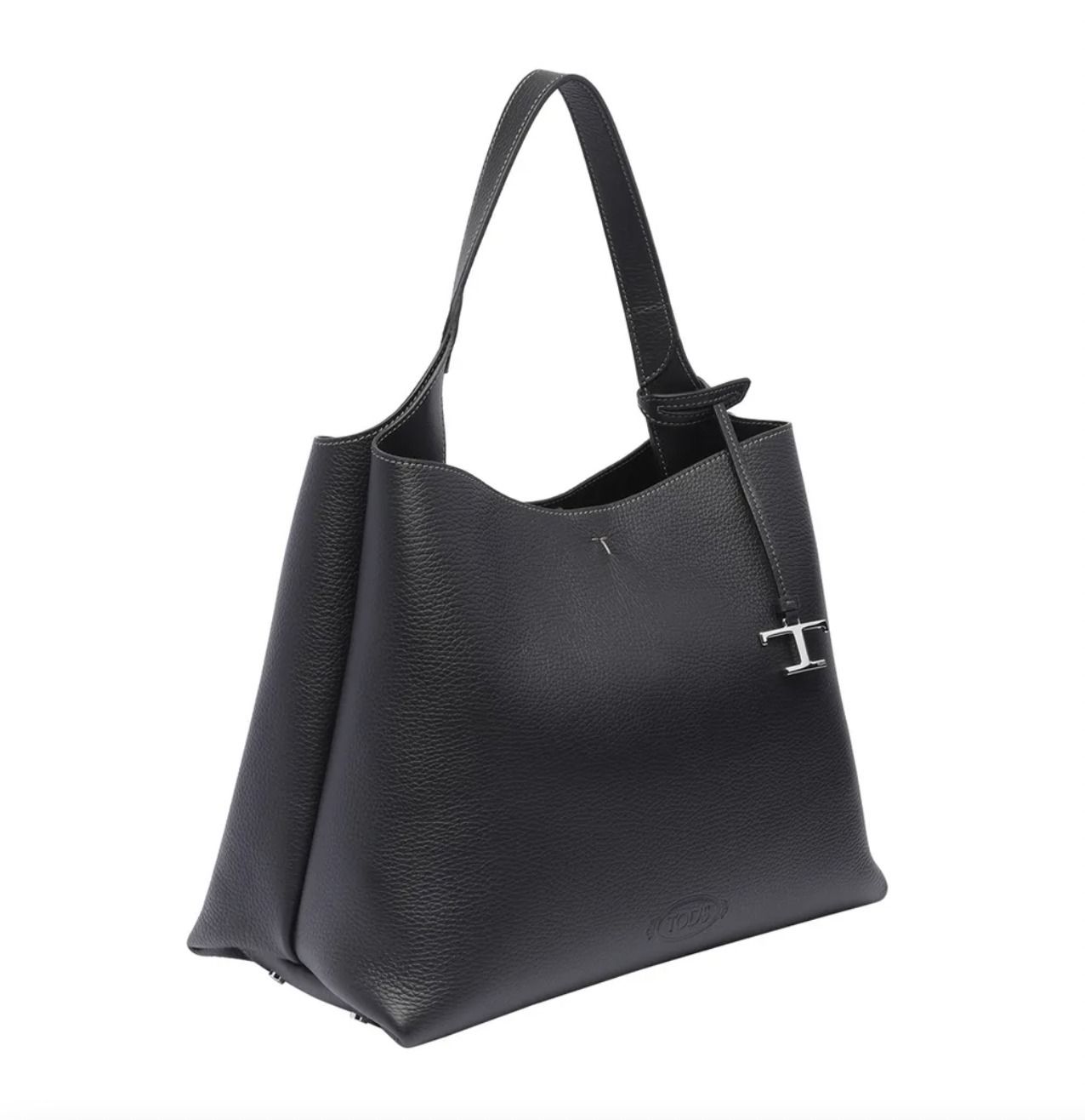 【関送込】TOD'S  ミディアムTタイムレストートバッグ Woman ブラック T タイムレス レザー ショッピングバッグ