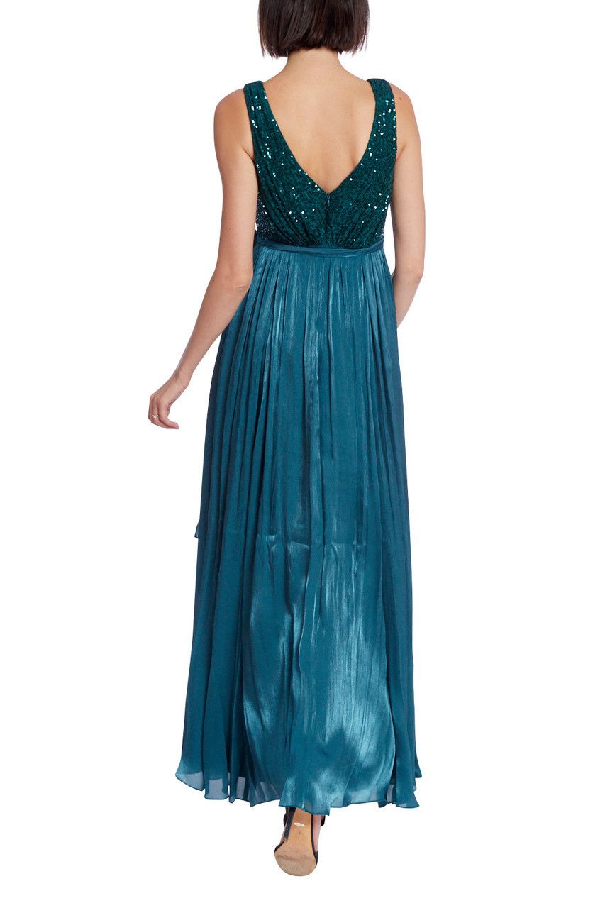 Badgley Mischka☆フェザーショール付きティール色ロングドレス Badgley Mischka☆フェザーショール付きティール色ロングドレス