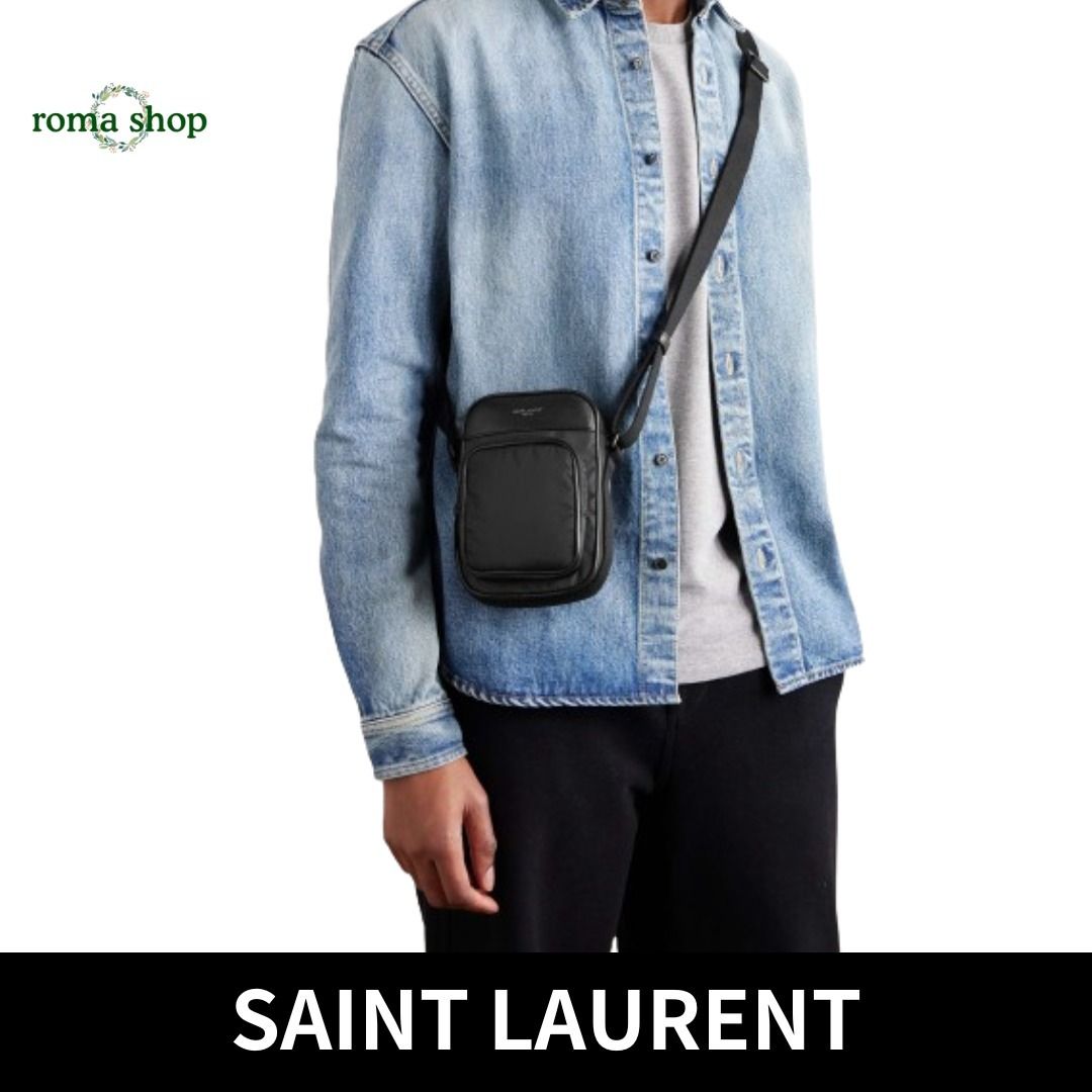SAINT LAURENT City Mini レザートリム シェル カメラバッグ City Mini ロゴプリント レザートリム シェル カメラバッグ